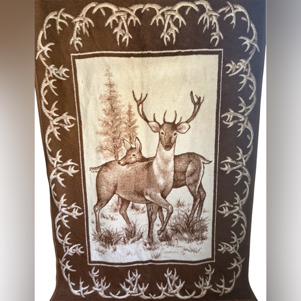 VINTAGE  MORA Son De Abrigo  57x82 Buck And Doe Reversible Brown